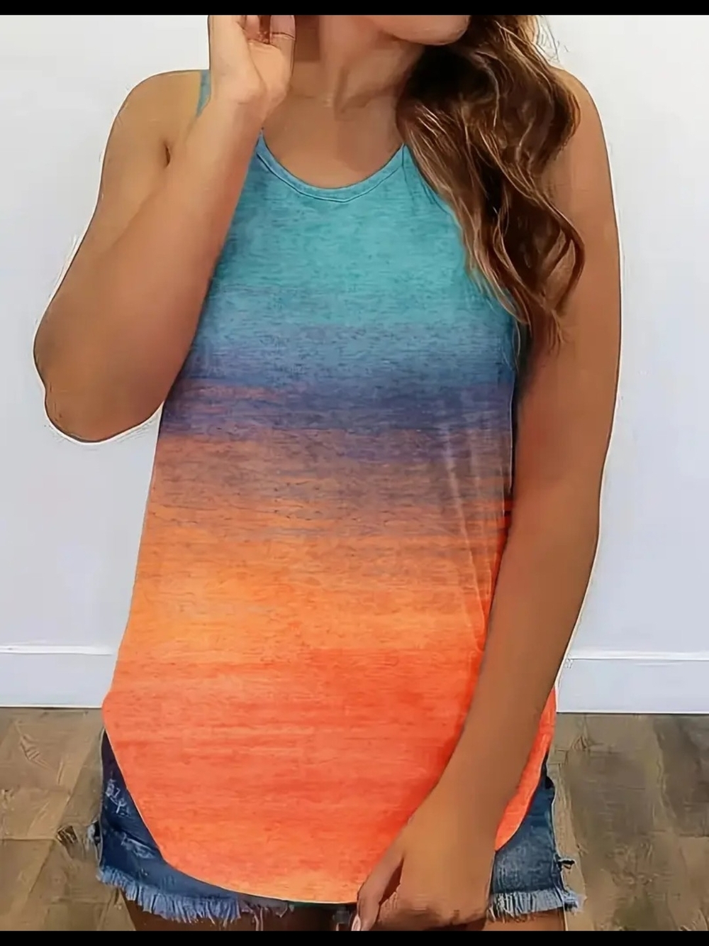 Women's Ombre Sleeveless Tank Top in Teal and Orange